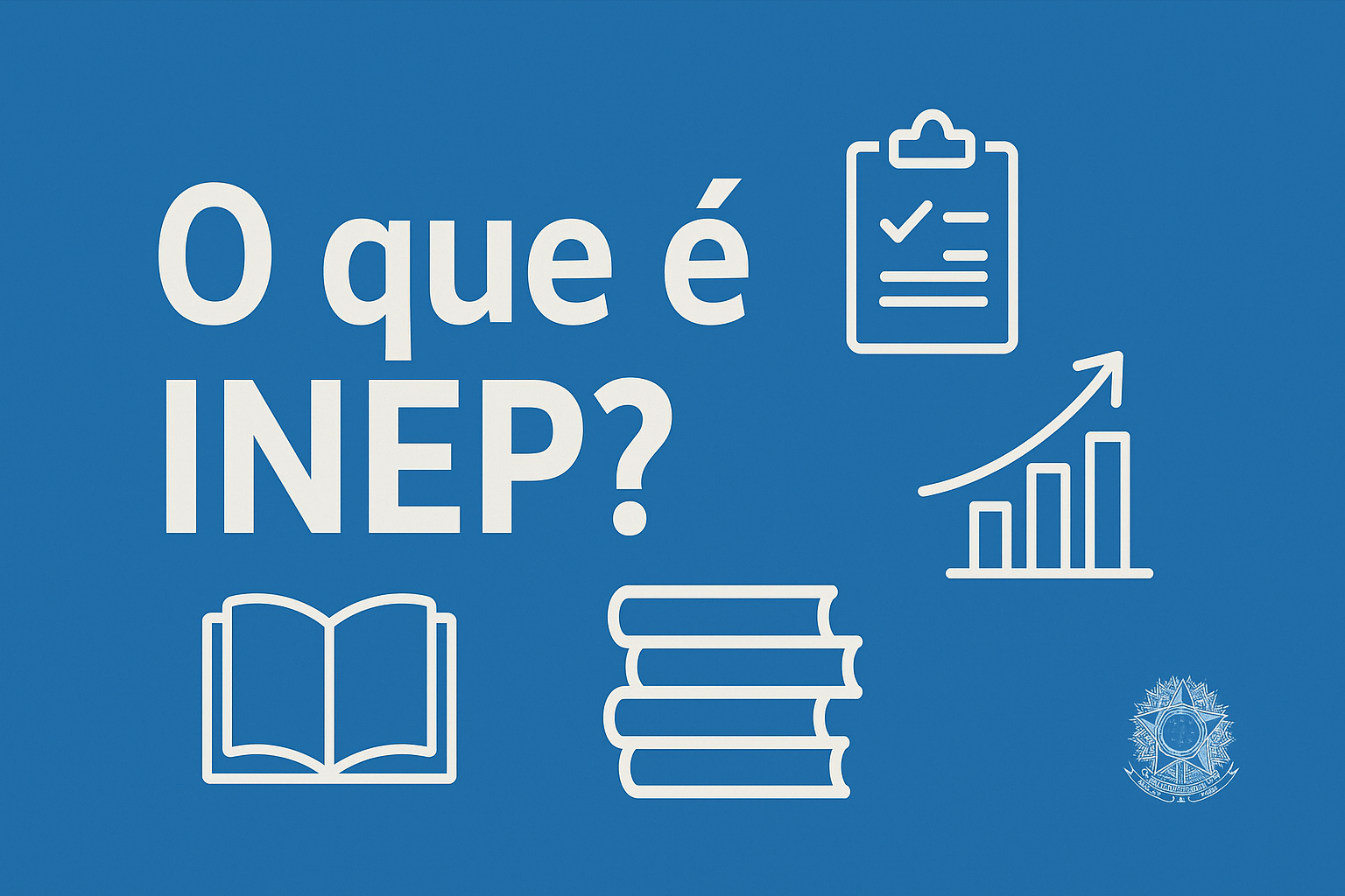 Imagem azul com o título “O que é INEP?” e ícones brancos de livro aberto, livros empilhados, gráfico de barras e prancheta de avaliação.